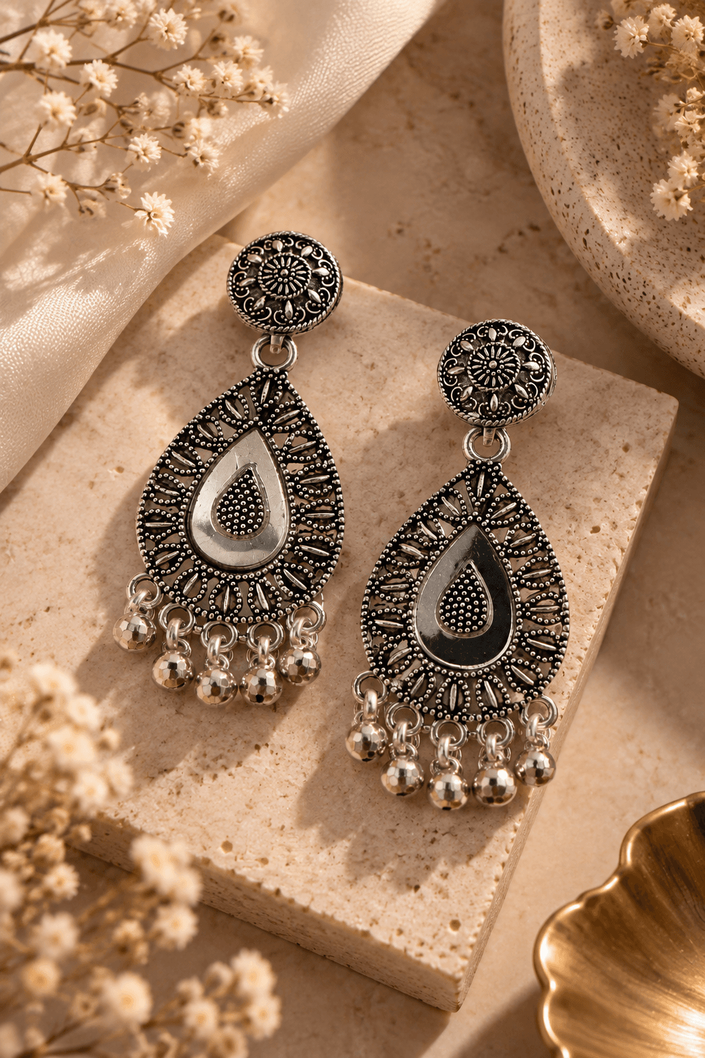 Oxidised Teardrop Jhumkha