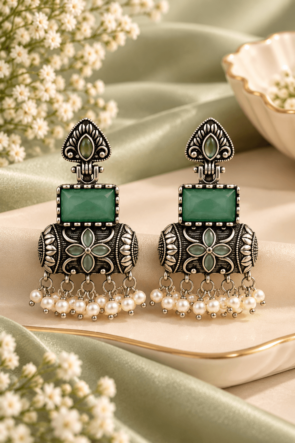 Sea green monalisa stone with ghungroo
